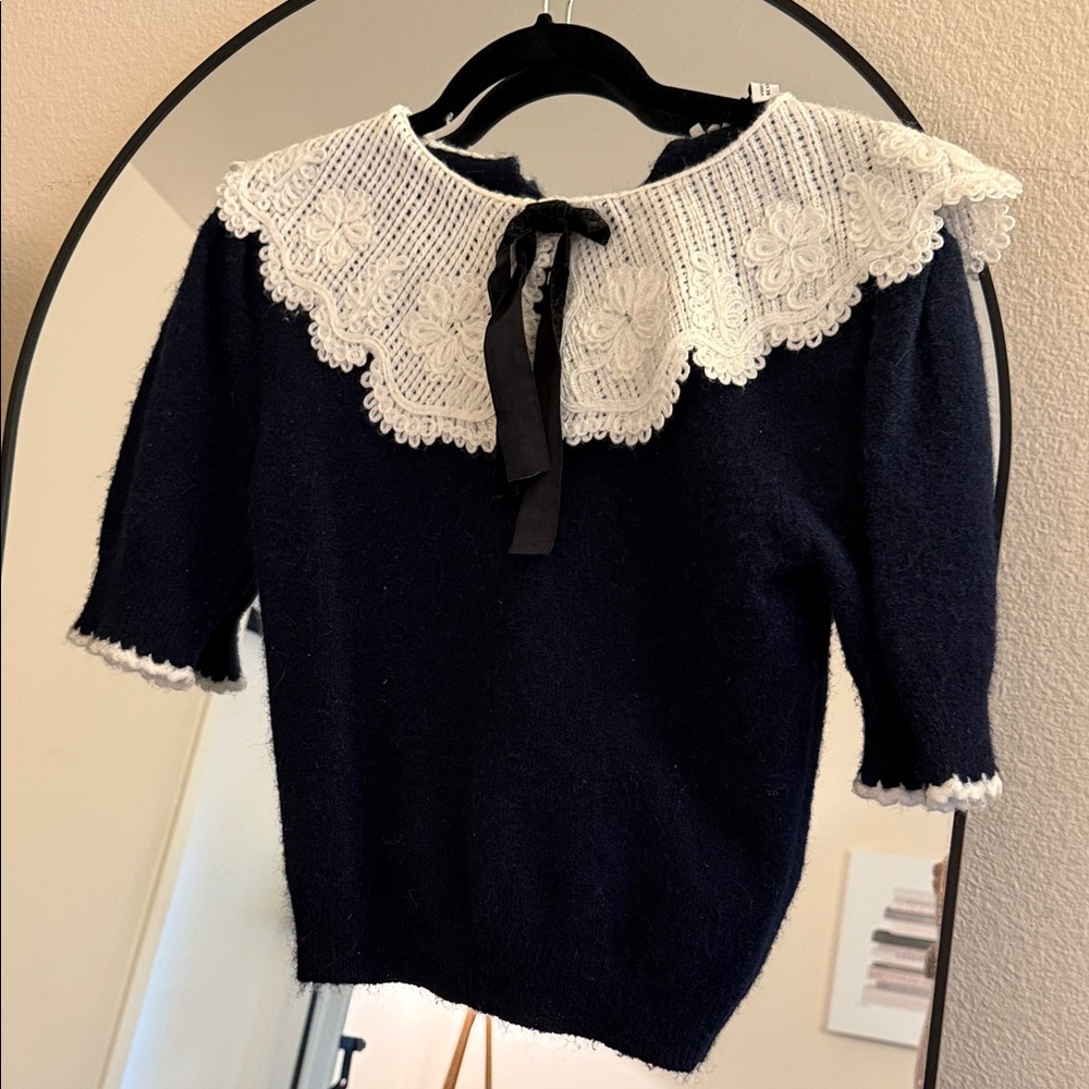 Zara Navy Sweater with White Lace Collar